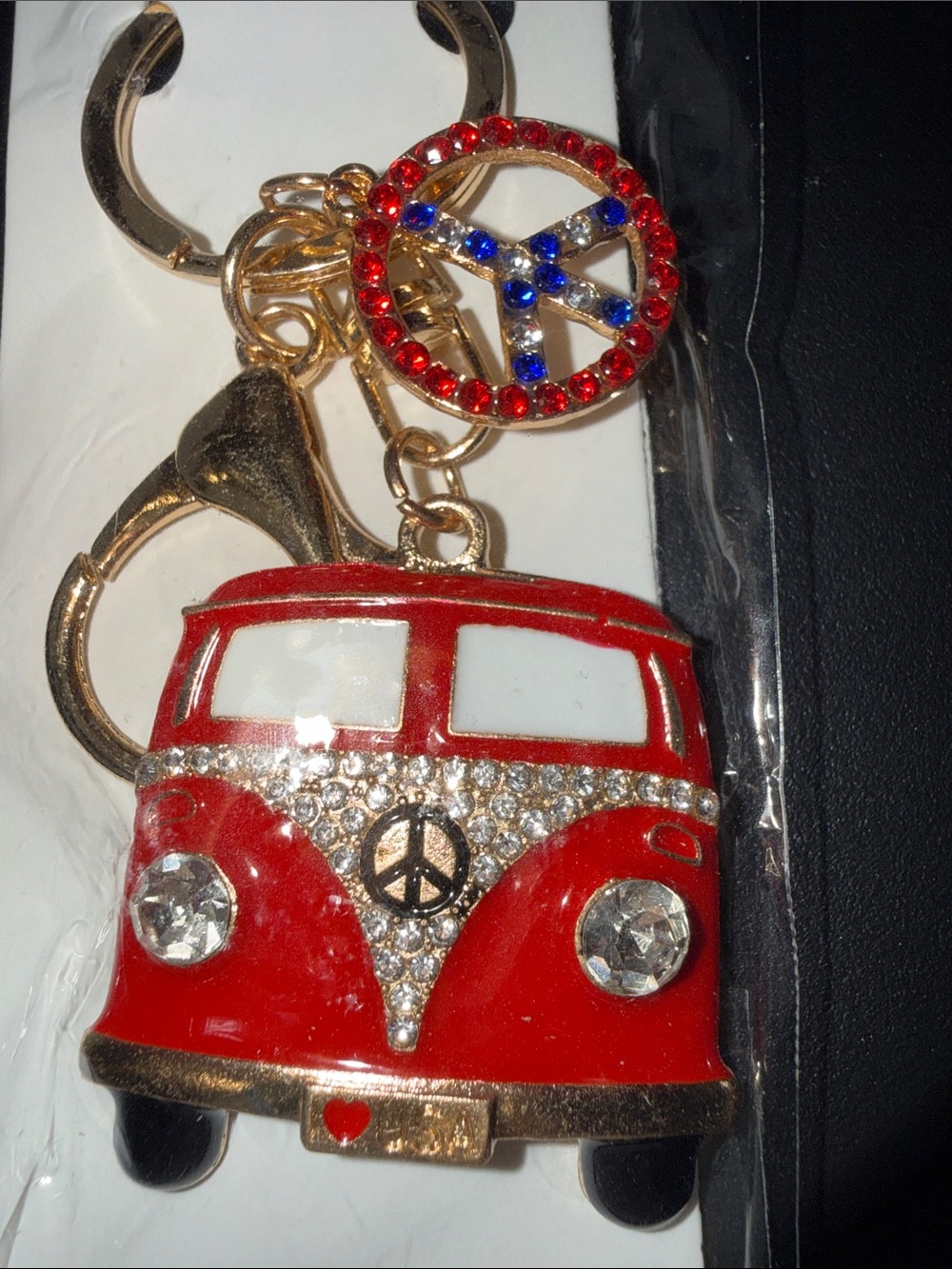 Red Peace Van Keychain Charm - Women's Accessory
